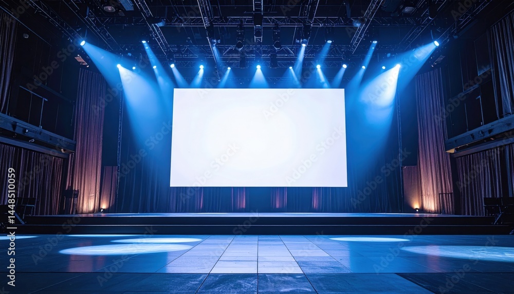 Poster stage setup for live event auditorium performance venue dynamic lighting front view entertainment co