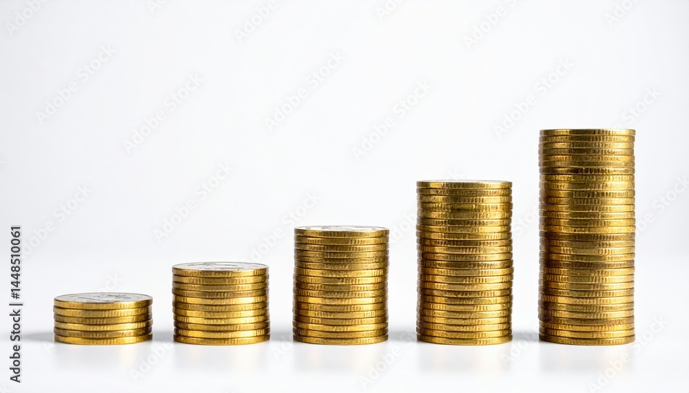 Poster financial growth overview stacked coins showing increasing value business context minimalist environ