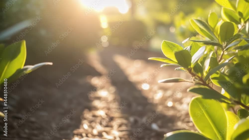 Poster a closeup of sunlight filtering through the leaves of resilient shrubs casting intricate shadows on 