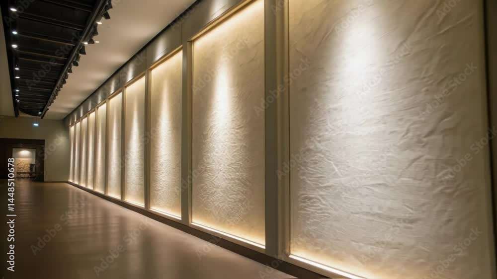 Aufkleber A closeup of textured museum walls designed to reflect light softly creating a harmonious backdrop for illuminated exhibits without overshadowing them.