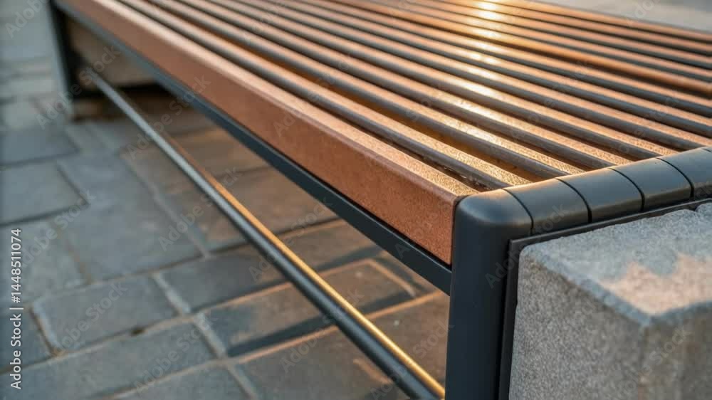 Poster a closeup of the textured surface of the heated bench featuring the contrast between the cold metal 