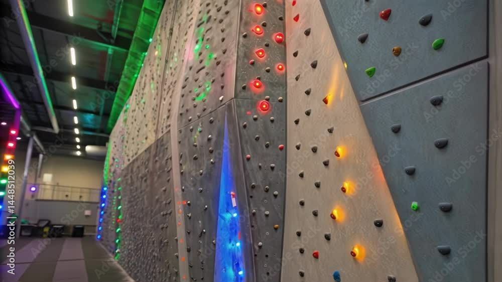 Poster a detailed closeup of illuminated wall sections featuring builtin led lighting casting colorful glow