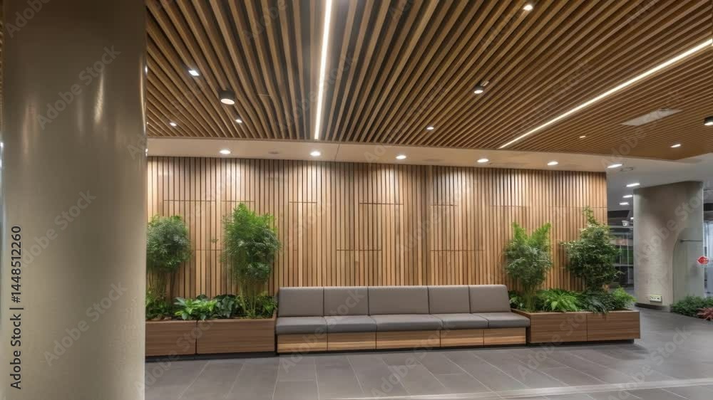 Poster a detailed view of ecofriendly materials used in terminal construction showcasing bamboo panels and 