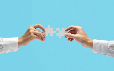 Two Hands Connecting Puzzle Pieces