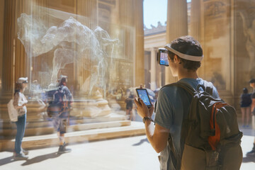 showcasing augmented reality technology in tourism featuring travelers using ar devices to enhance their.