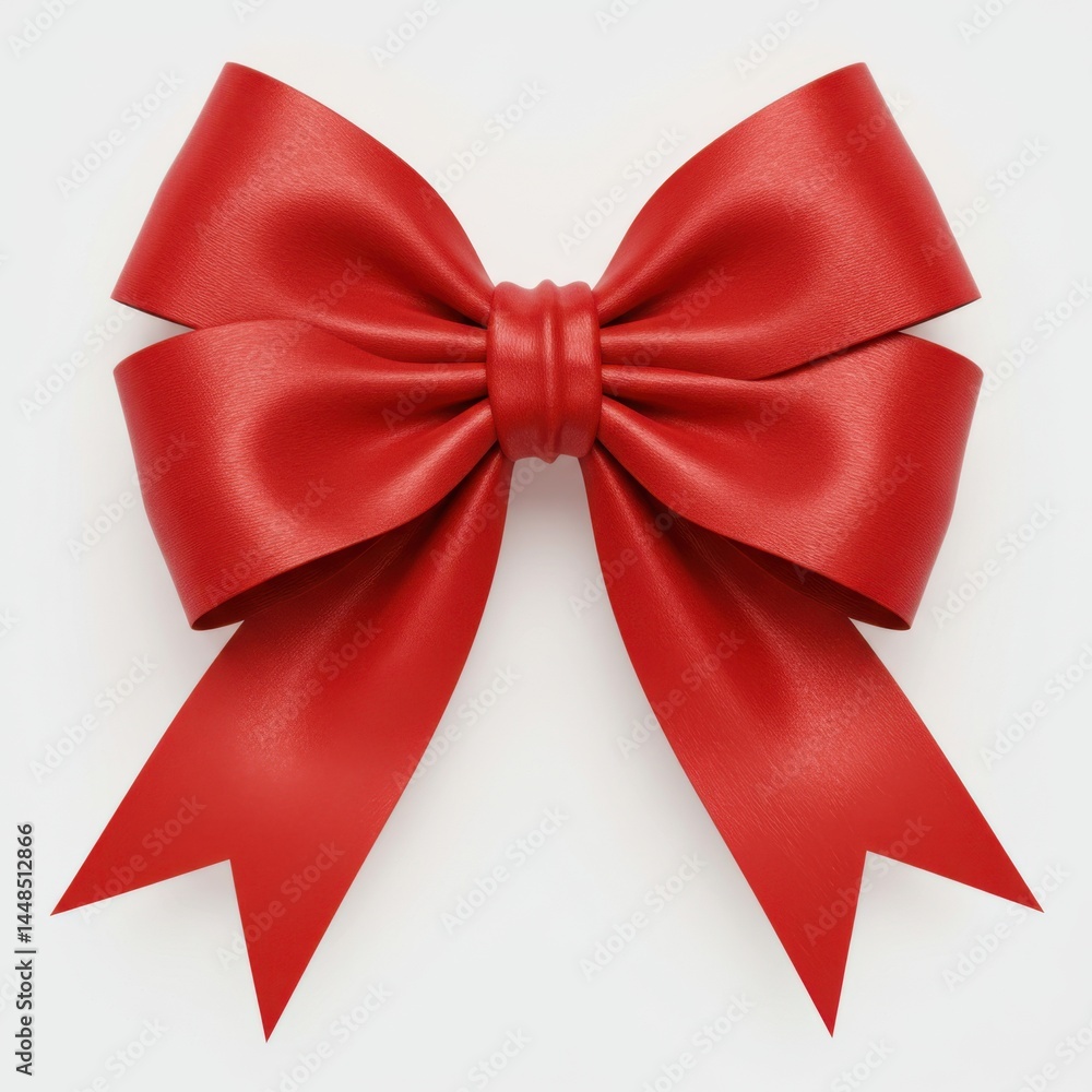 Poster a single red bow with pointed ends isolated on a white background in a studio setting for decoration