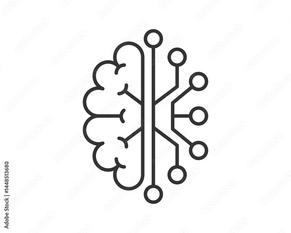 Poster abstract vector icon depicting a brain connected to a circuit board. represents artificial intellige