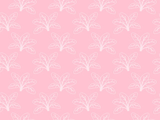 Delicate white leaf pattern on a soft pink background.  A seamless design perfect for feminine branding, textiles, or website backgrounds.  Evokes feelings of serenity and spring.