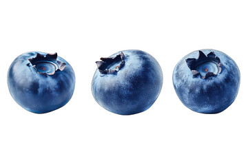 Obraz premium A close-up view of three fresh blueberries arranged in a row. showcasing their vibrant blue color and natural texture. against a clean background. ideal for food photography or healthy eating concepts
