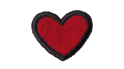 Fototapeta premium A vibrant red heart patch with a black border. symbolizing love and affection. suitable for embellishing clothing or accessories. set against a clean. transparent background