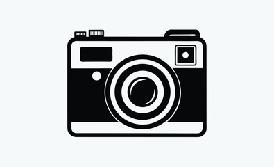 Camera silhouette, Camera silhouette vector art illustration, black camera outline, retro camera shape, flat design illustration