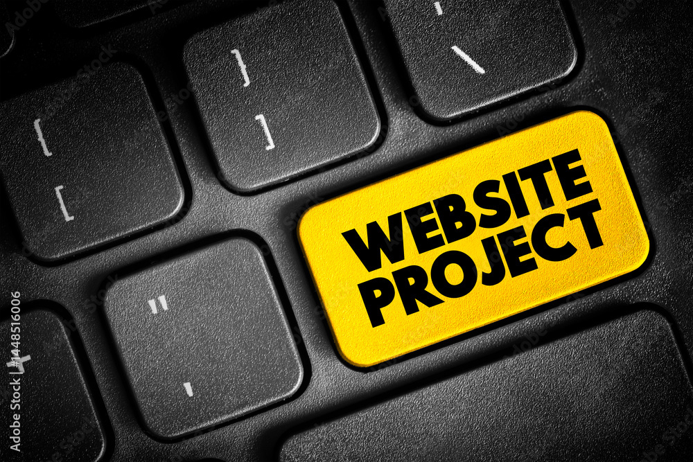 Poster website project text concept button on keyboard for presentations and reports