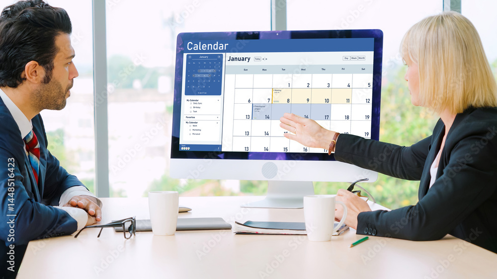 Poster calendar on computer software application for schedule planning for personal organizer and online bu