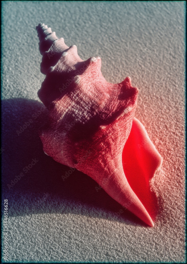 Poster nostalgic texture revival risograph-inspired crimson conch shell with post-digital aesthetic - immer