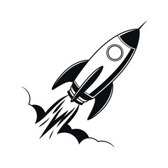 Fototapeta premium Rocket launch vector silhouette, black icon, flames, and propulsion for space exploration and technology
