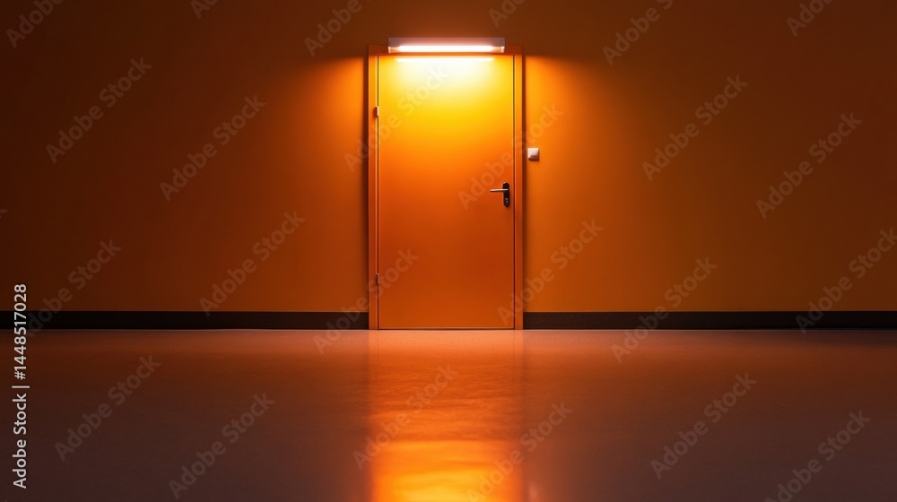 Poster minimalist emergency exit illumination dramatic urban safety design highlighting modern architectura