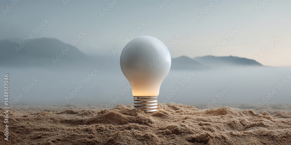 Poster eco-innovative luminescence circular economy light bulb emerging from terrain - sustainable energy t