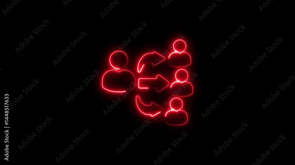 Aufkleber animated red neon user communication and network connection icons against a black background