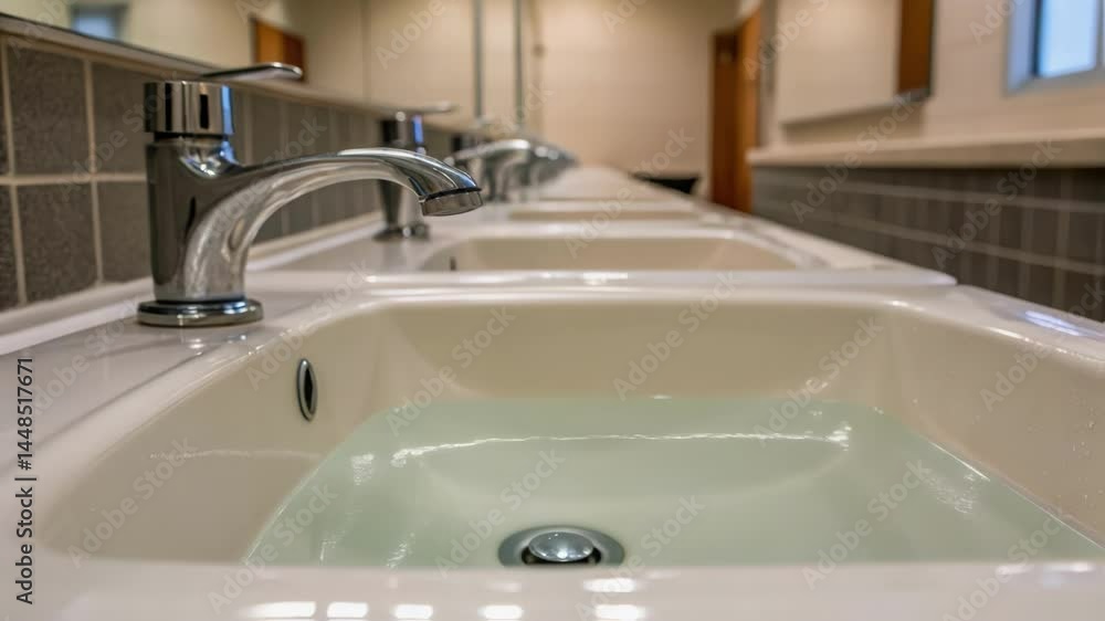 Aufkleber A medium closeup of a waterefficient sink with aerated spouts displaying the steady stream of water that is both powerful and ecofriendly reflecting light in a wellmaintained