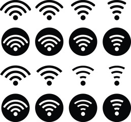 WiFi Signal Strength Icons Set | Black and White Wireless Network Symbols for Connectivity Design, Mobile App and Website Interfaces