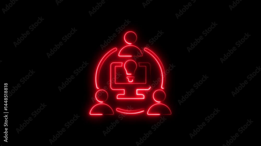 Poster neon animation of collaboration teamwork and idea generation for business concepts