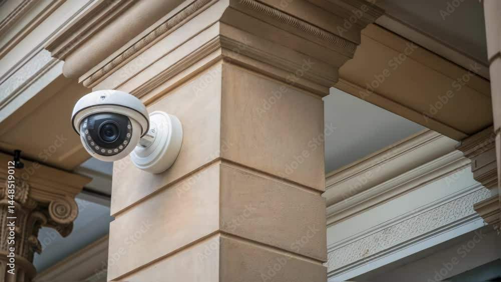 Aufkleber A medium closeup of security features such as discreet surveillance cameras blended into the architecture maintaining the rooms aesthetic while ensuring a secure environment.