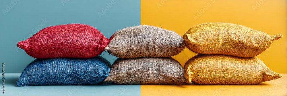 Poster minimalist color block home decor textured burlap throw pillows in trendy pantone palette, modern in
