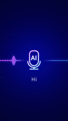 Smart AI voice recognition personal assistant technology concept, artificial intelligence chat app screen, deep learning text to speech generated, automated virtual business customer service support
