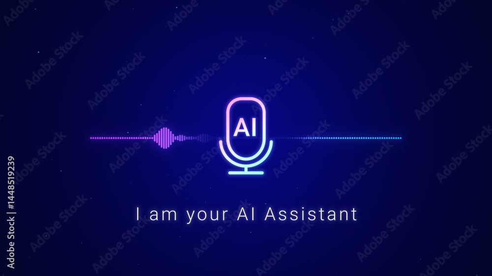 Poster smart ai voice recognition personal assistant technology concept, artificial intelligence chat app s