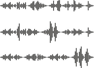 Audio Waveforms Set | Black and White Sound Wave Visualizations for Music Production, Voice Recognition, and Data Analysis Applications