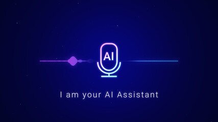 Smart AI voice recognition personal assistant technology concept, artificial intelligence chat app screen, deep learning text to speech generated, automated virtual business customer service support