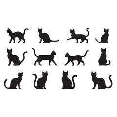 Collection of black cat silhouettes in various poses
