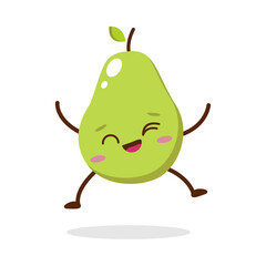 Cute Smiling Green Avocado Character. Kawaii Green Fruit Mascot Style Vector. Cute vector character set in various action emotions. Collection symbols isolated on a white background