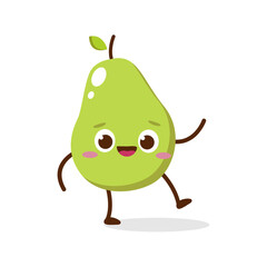 Cute Smiling Green Avocado Character. Kawaii Green Fruit Mascot Style Vector. Cute vector character set in various action emotions. Collection symbols isolated on a white background