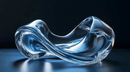 Abstract, crystalline, sculpted, glass, decorative, object, illuminated, on, dark, background.