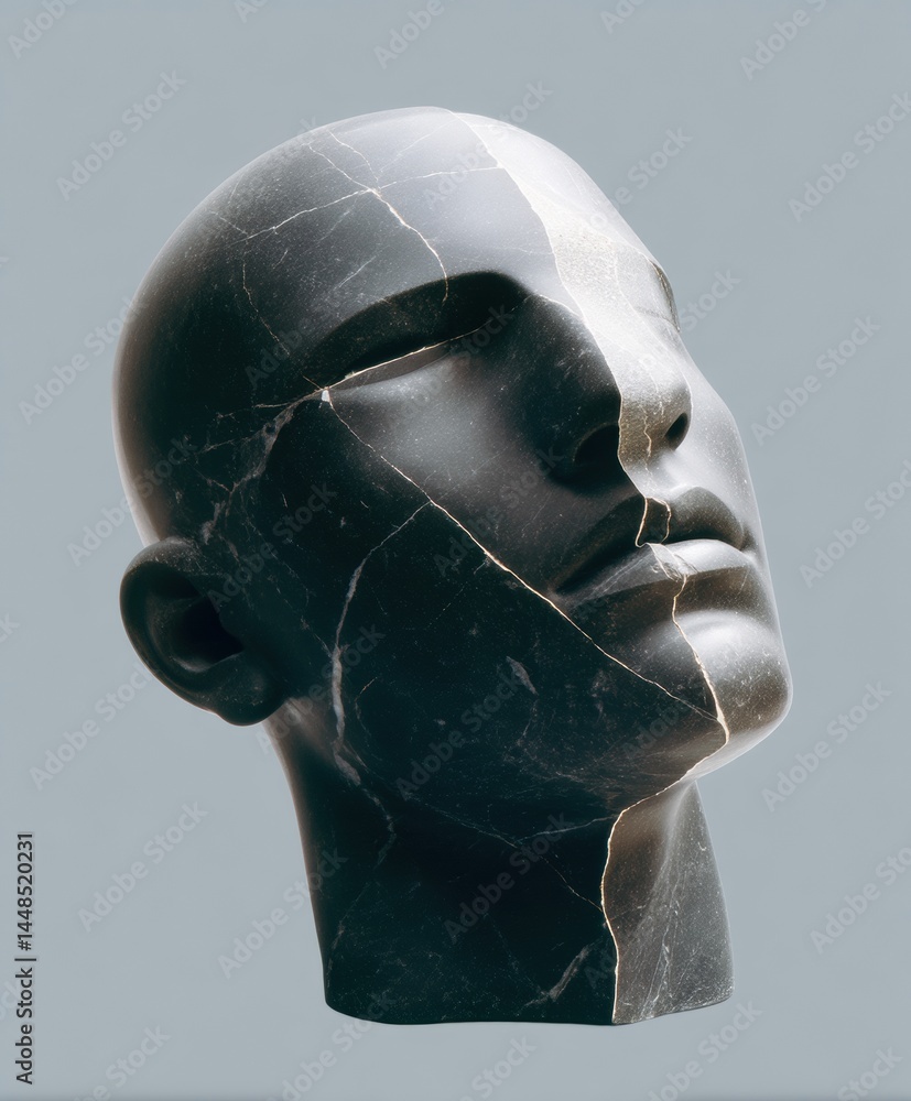Leinwandbilder digital fragmentation deconstructed black marble sculpture exploring ai-driven aesthetic disruption 