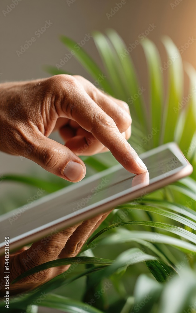 Aufkleber Mindful Digital Wellness Serene Touchscreen Interaction with Biophilic Design - Holistic Mental Health Technology in Soft Organic Environments