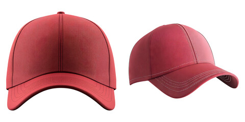 Red baseball caps with breathable mesh isolated on transparent PNG background perfect for outdoor sportswear and casual fashion