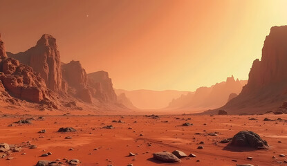 mars planet landscape with sand and rocky mountains isolated on white or transparent png 
