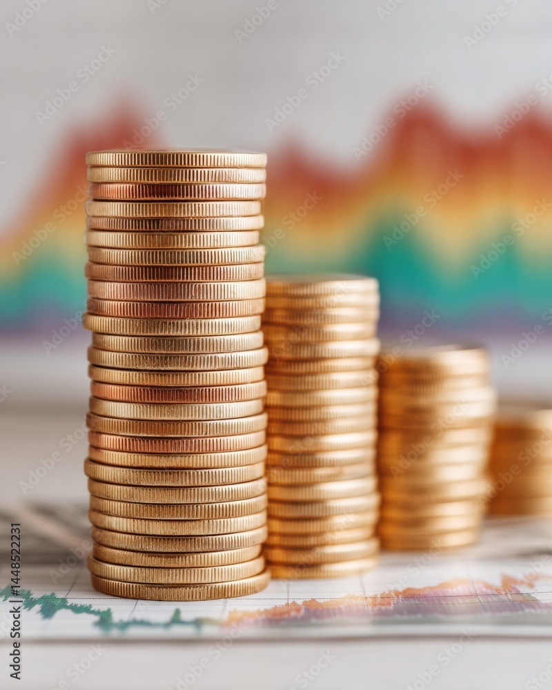 Aufkleber minimalist financial growth visualization golden investment stacks with dynamic analytics - next-gen