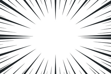 Naklejka premium Dynamic comic explosion burst, black lines radiating from center, action effects illustration on white background
