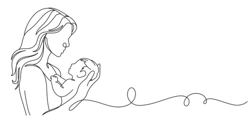 mother and baby line art illustration. happy mother's day vector
