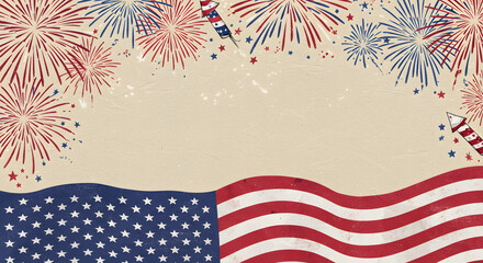 USA 4th of july independence day design of american flag with fireworks