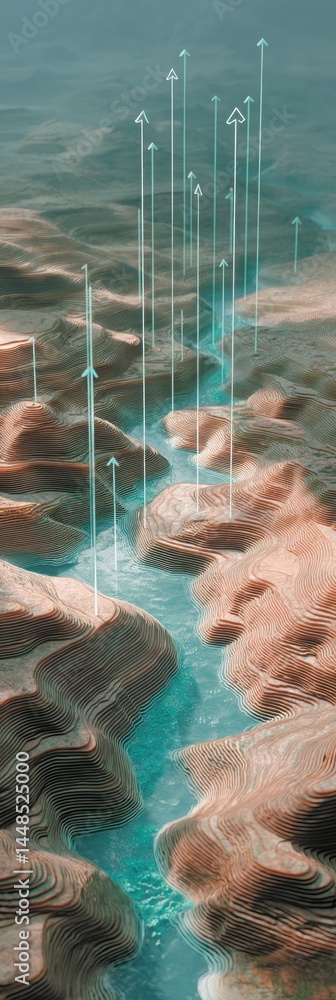 Aufkleber Fluid Diplomacy Geospatial Innovation Visualizing Cross-Border Water Dynamics through Immersive Mixed Reality Topographic Design