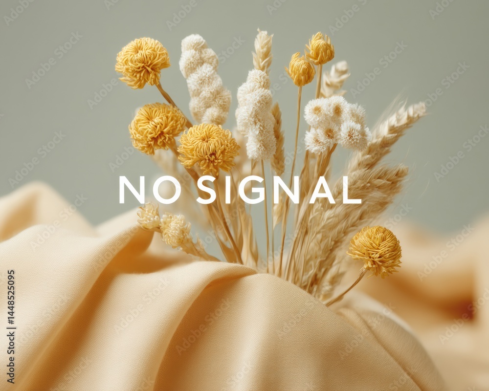 Poster soft neutrals and digital disconnect aesthetic no signal botanical art - minimalist communication me