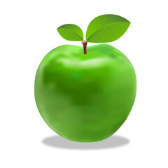 Realistic green apple with leaf, isolated on white background – fresh fruit illustration, healthy food concept, vector style.