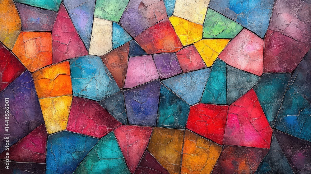 Poster colorful mosaic pattern of irregular shapes.