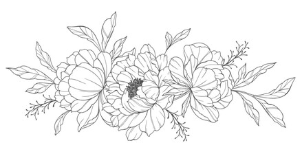 Peony Line Art. Trendy floral peony bouquets and flowers. Botanical Line Drawing Peony Collection. Hand drawn line art peony flowers. Luxury Line Floral Art. Peony Outline