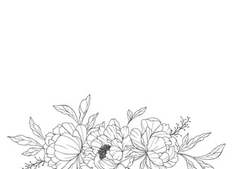 Peony Line Art. Trendy floral peony bouquets and flowers. Botanical Line Drawing Peony Collection. Hand drawn line art peony flowers. Luxury Line Floral Art. Peony Outline