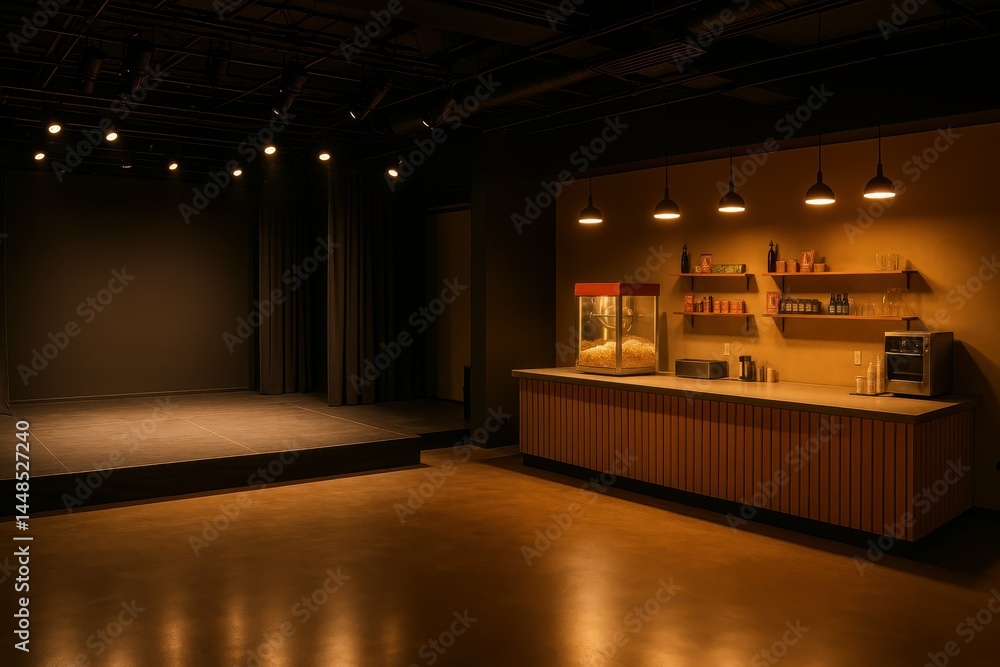 Poster Modern Stage with Concessions Stand in a Simple Setting